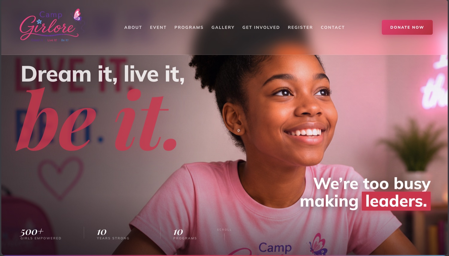 Camp Girlore website homepage
